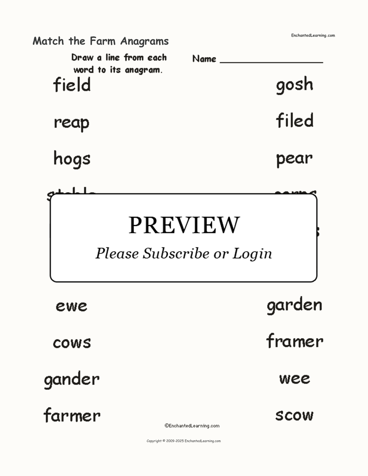 Match the Farm Anagrams interactive worksheet page 1