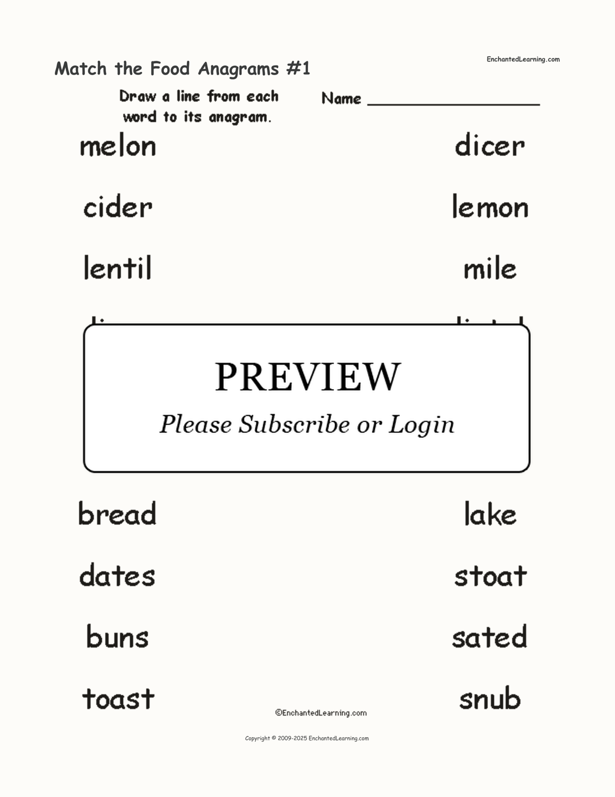 Match the Food Anagrams #1 interactive worksheet page 1