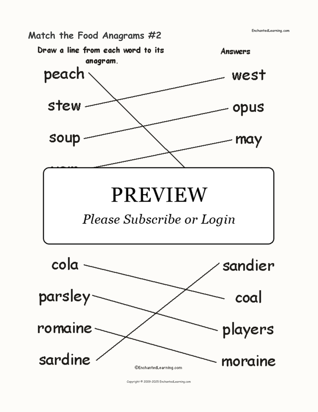 Match the Food Anagrams #2 interactive worksheet page 2