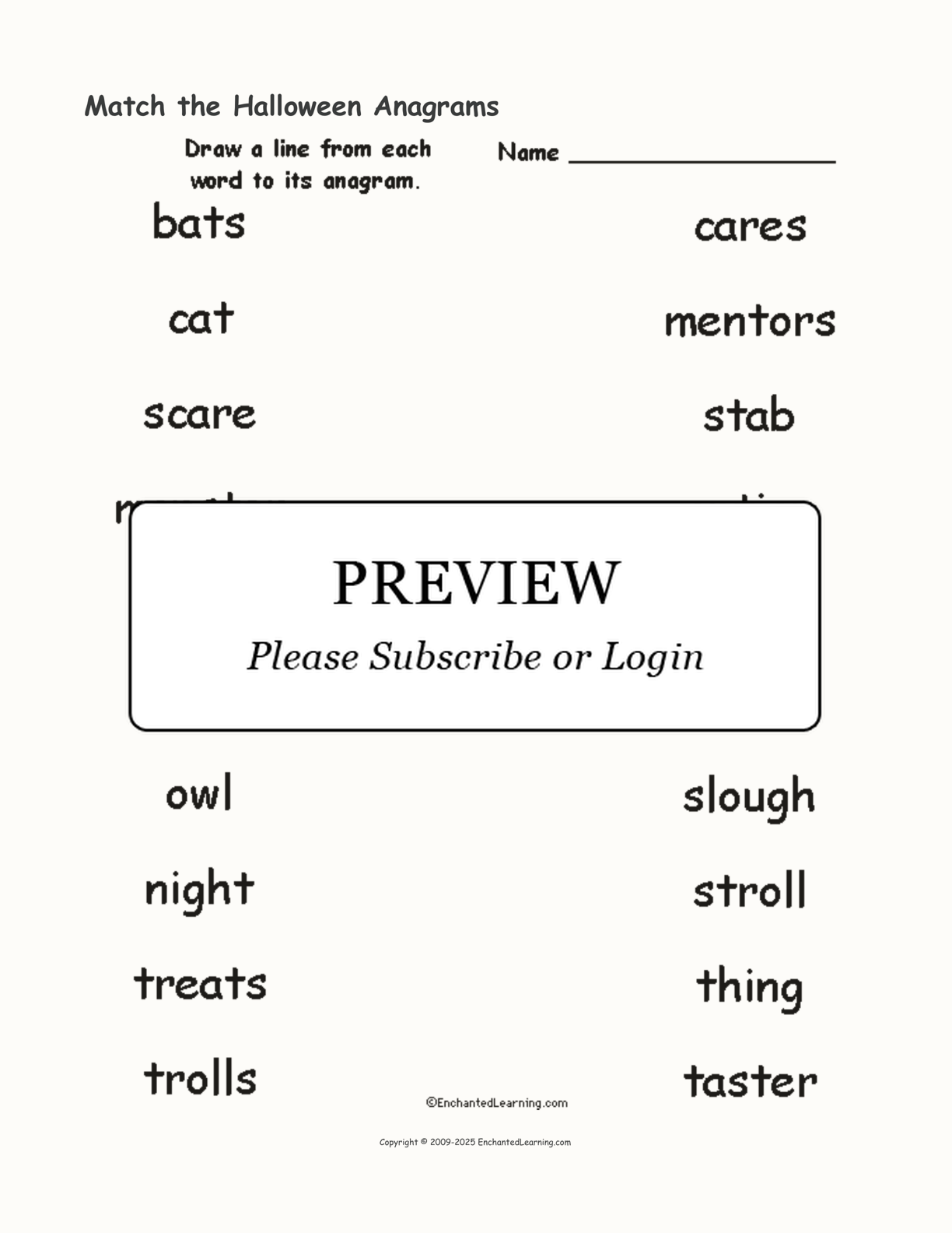 Match the Halloween Anagrams interactive worksheet page 1