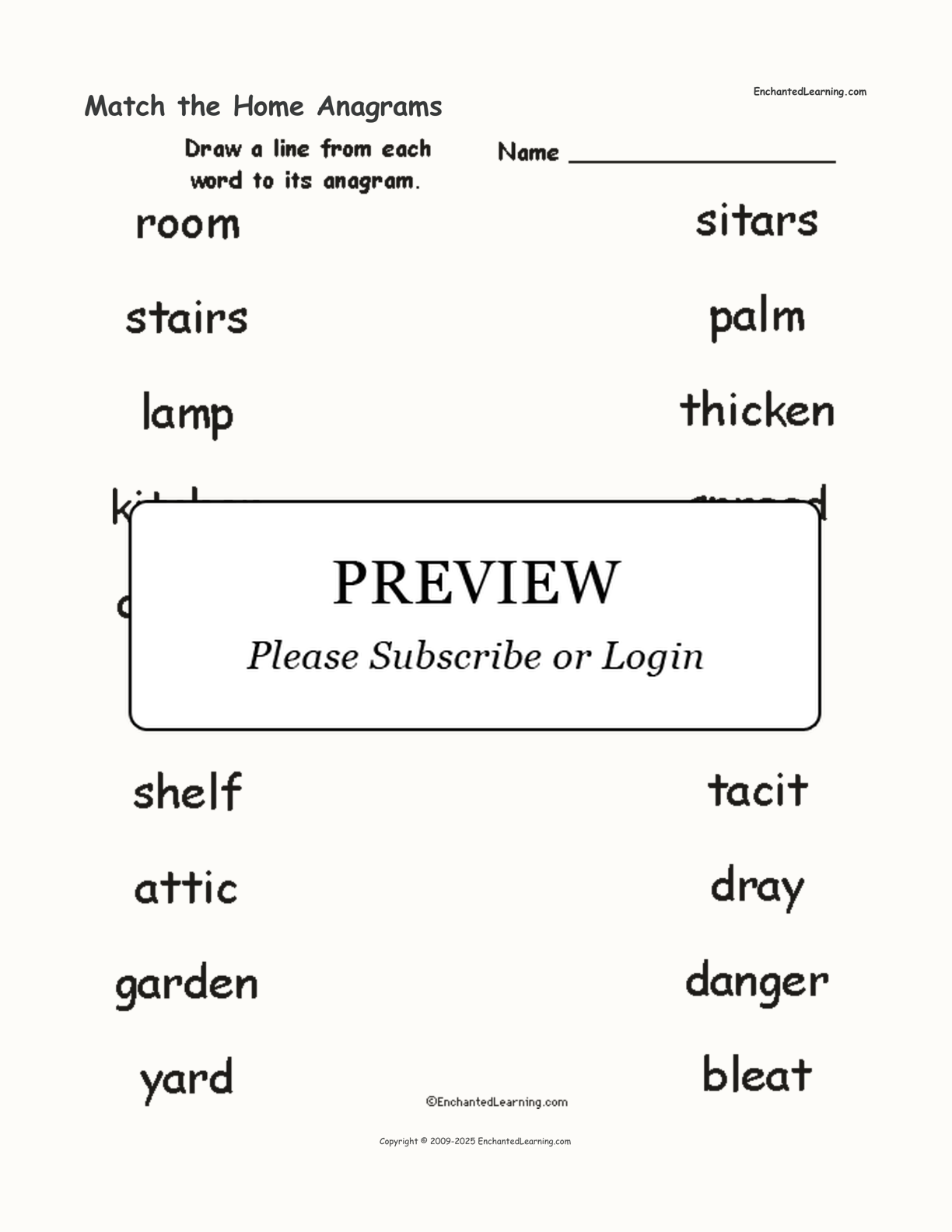 Match the Home Anagrams interactive worksheet page 1