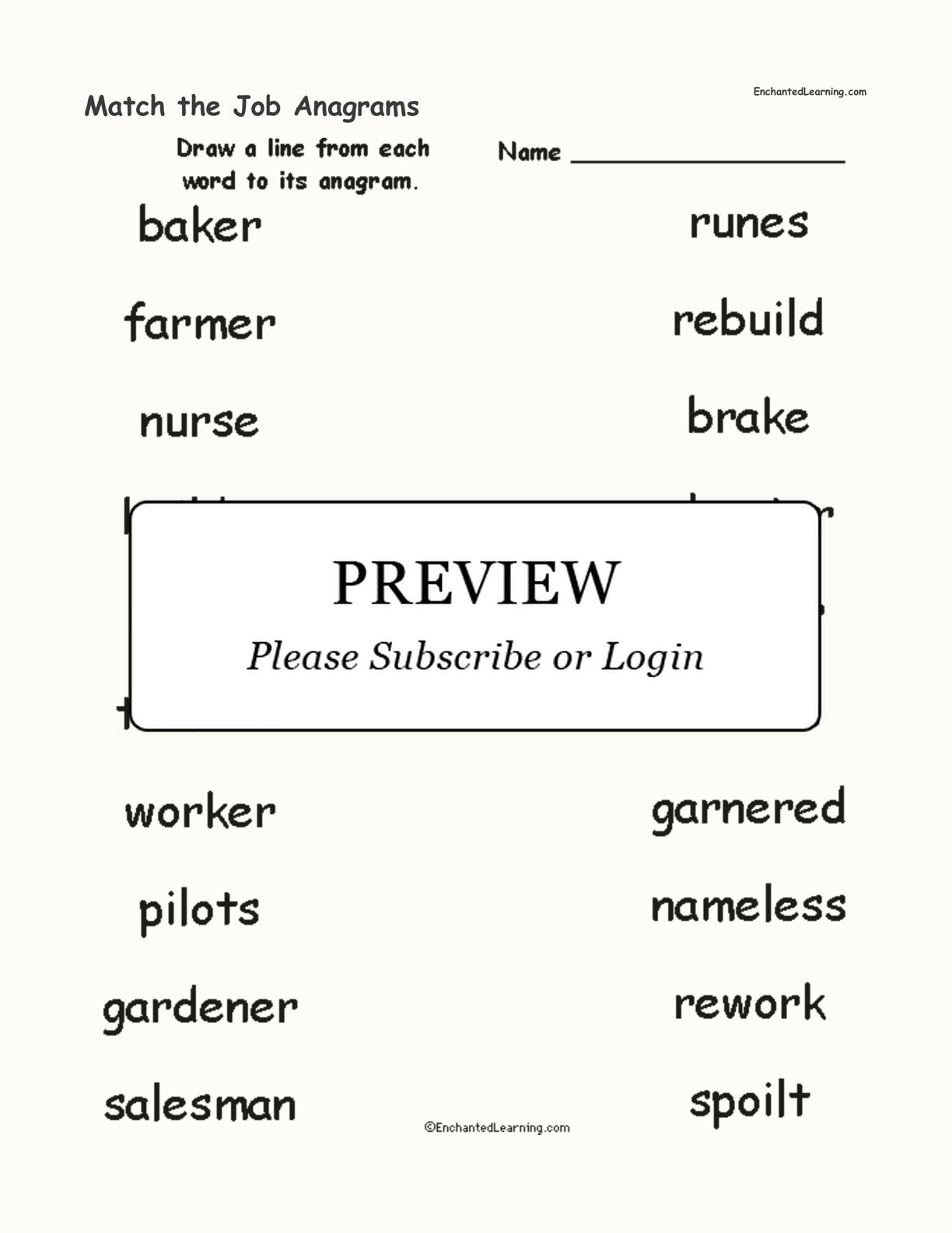 Match the Job Anagrams interactive worksheet page 1