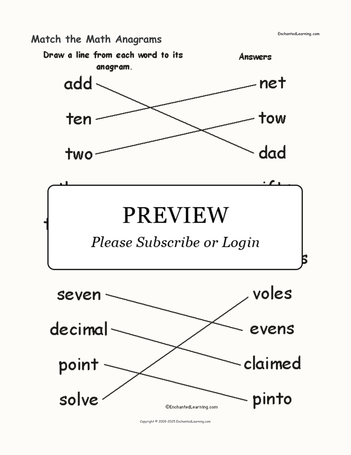 Match the Math Anagrams interactive worksheet page 2