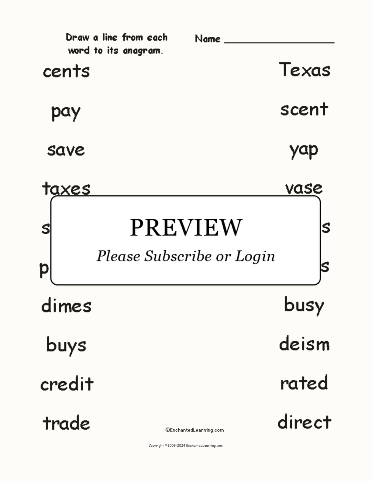 Match the Money Anagrams interactive worksheet page 1