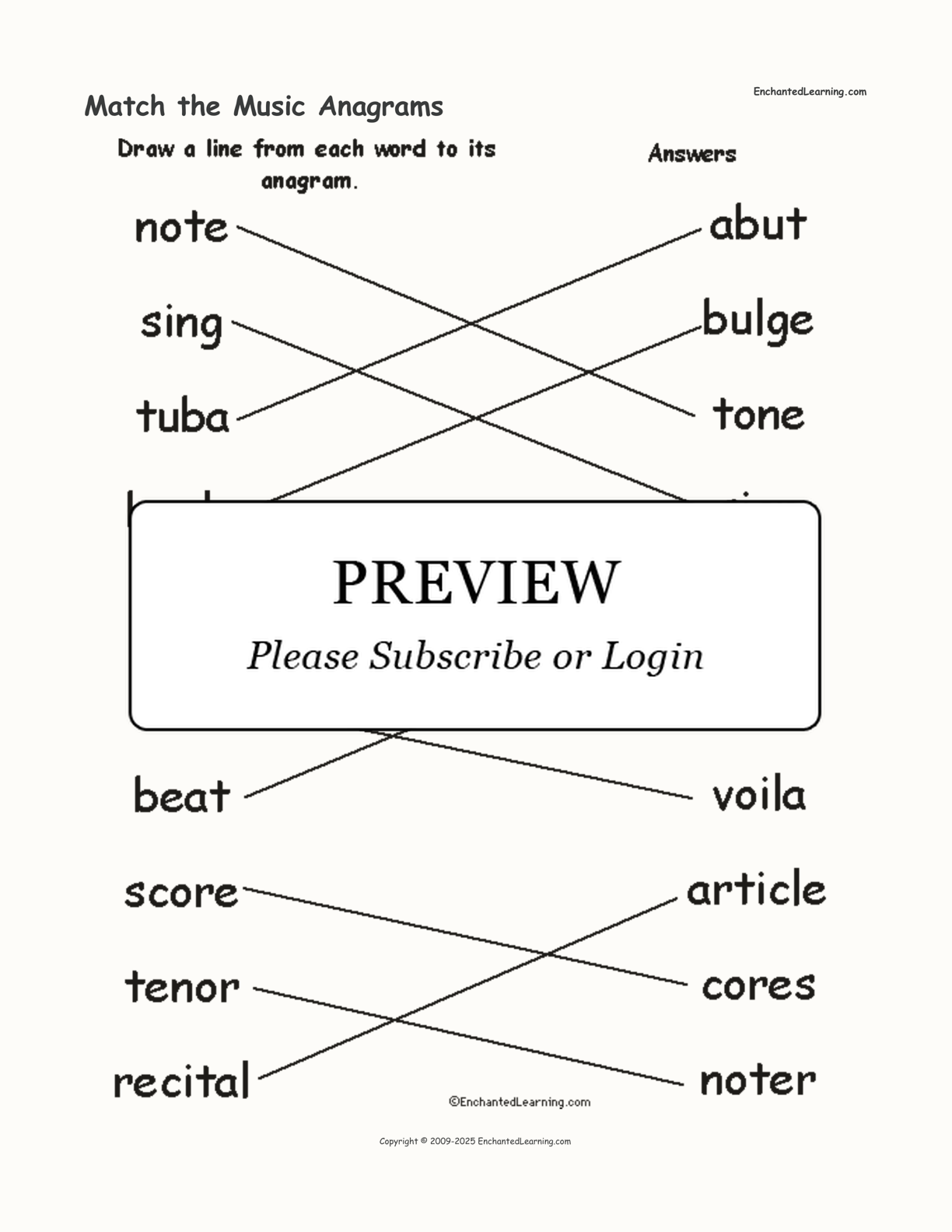 Match the Music Anagrams interactive worksheet page 2