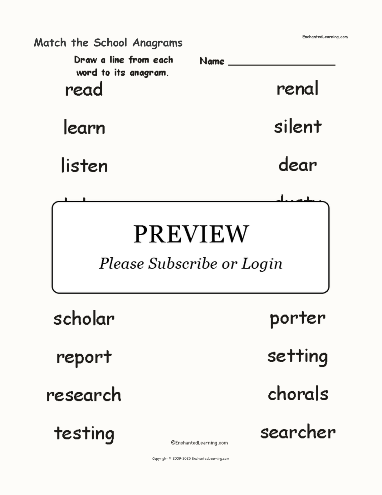 Match the School Anagrams interactive worksheet page 1