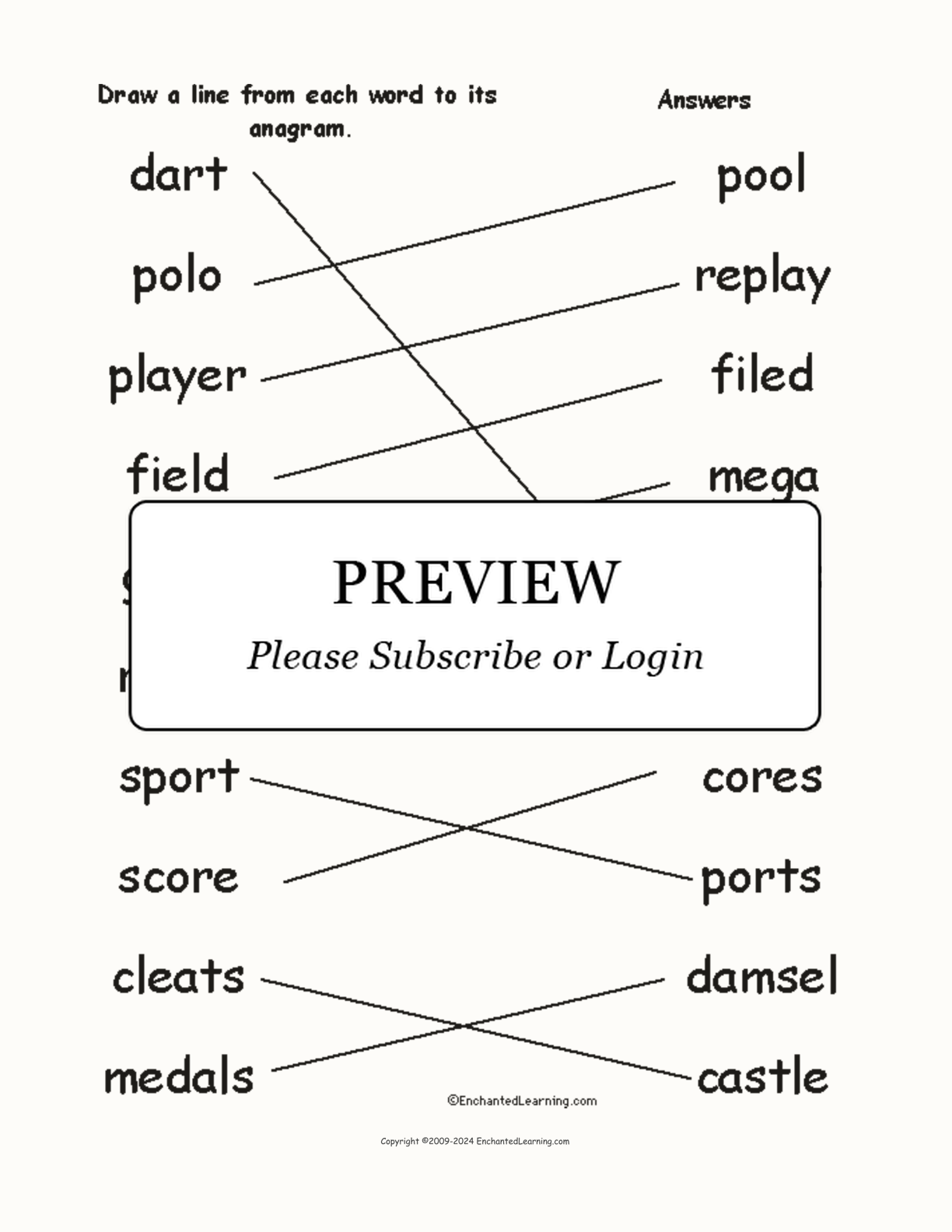 Match the Sports Anagrams interactive worksheet page 2