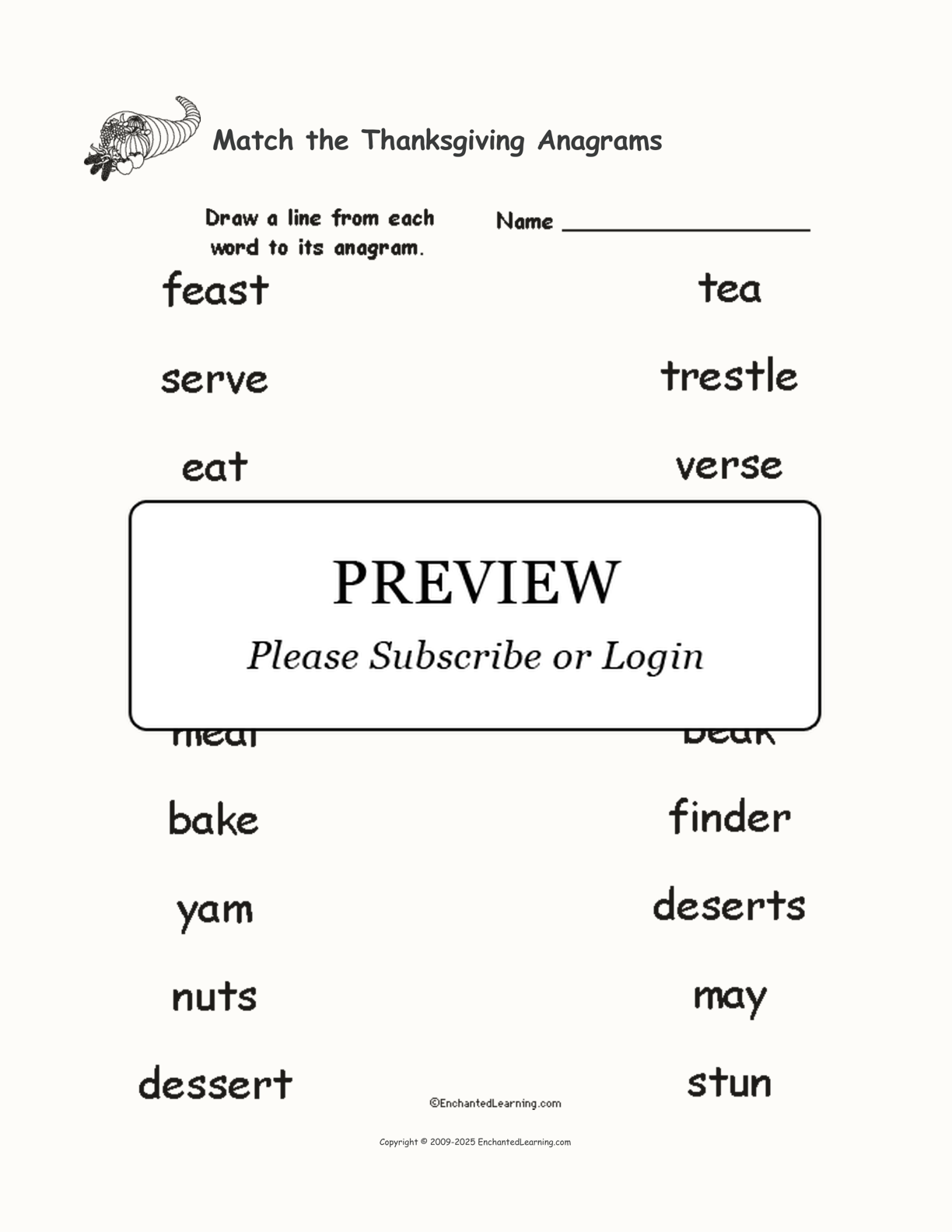 Match the Thanksgiving Anagrams interactive worksheet page 1