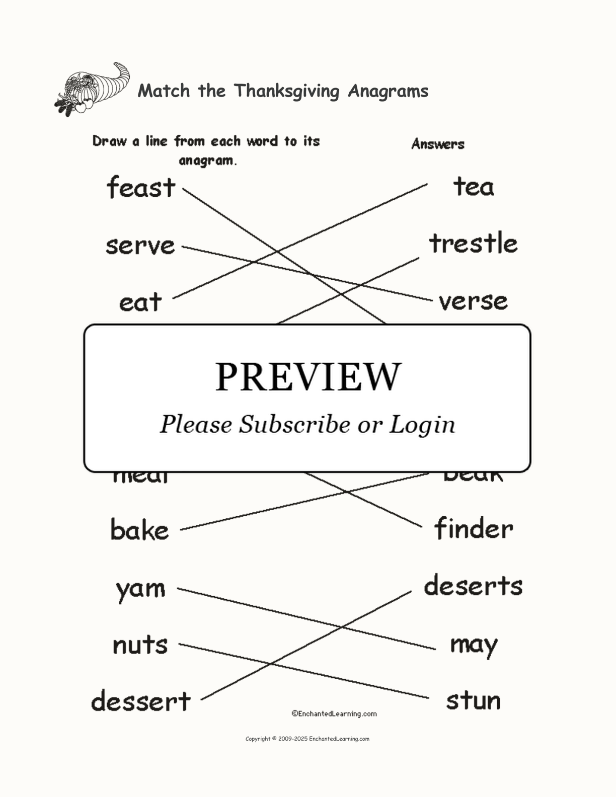 Match the Thanksgiving Anagrams interactive worksheet page 2