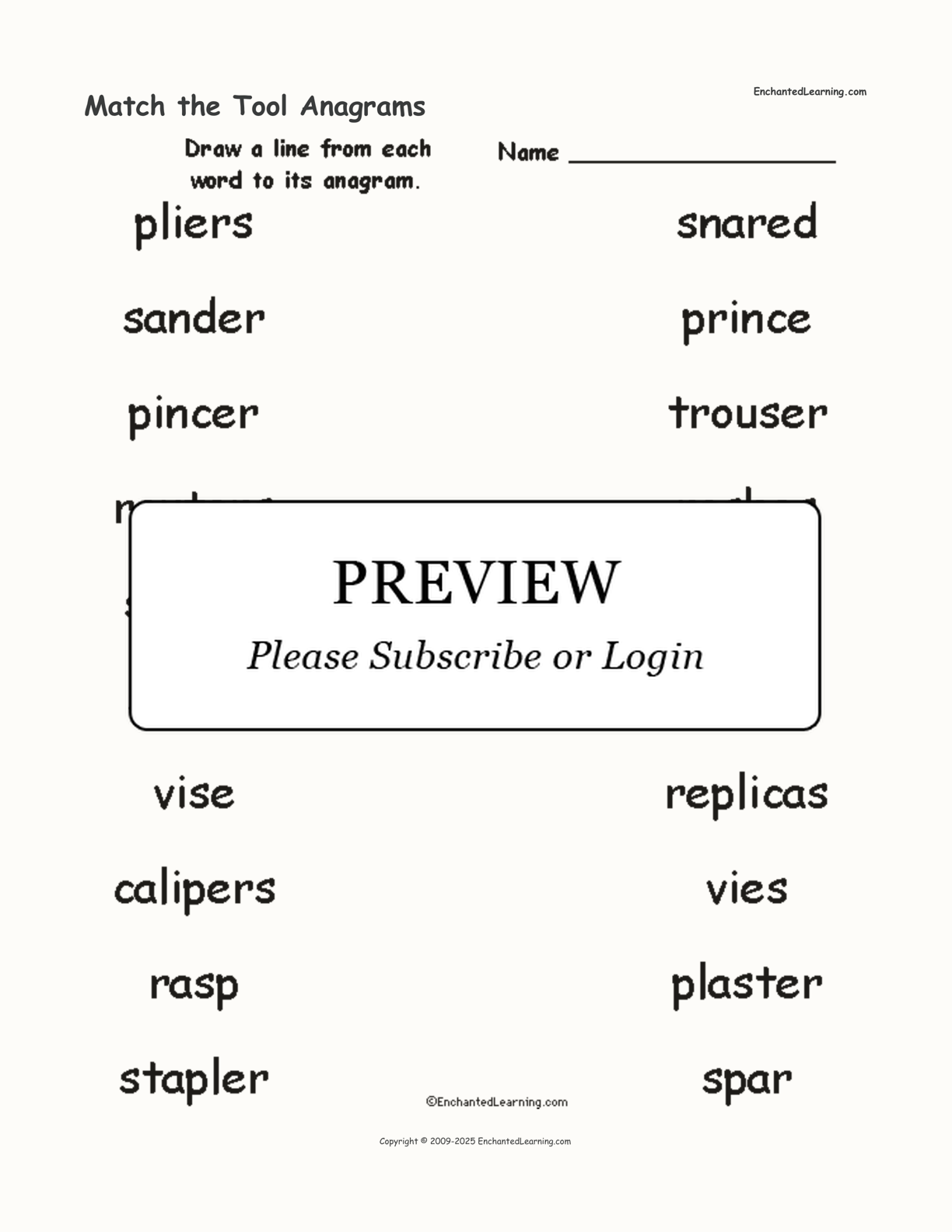 Match the Tool Anagrams interactive worksheet page 1