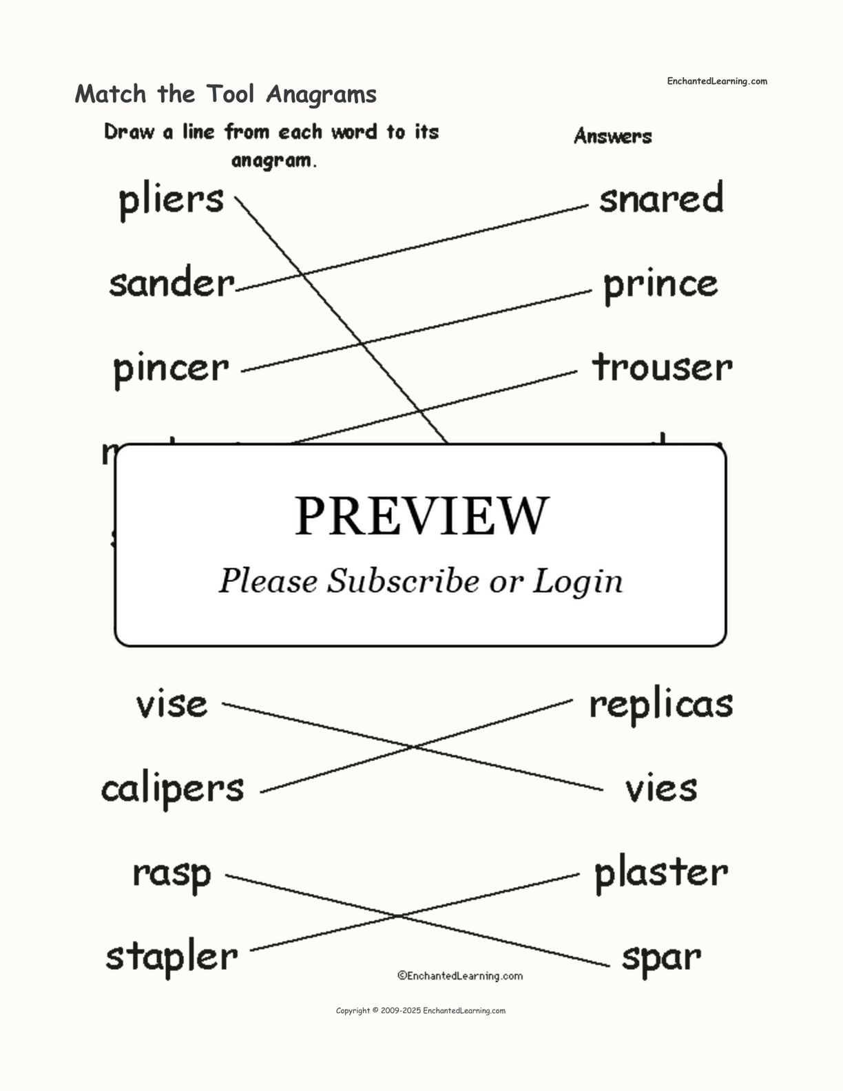 Match the Tool Anagrams interactive worksheet page 2