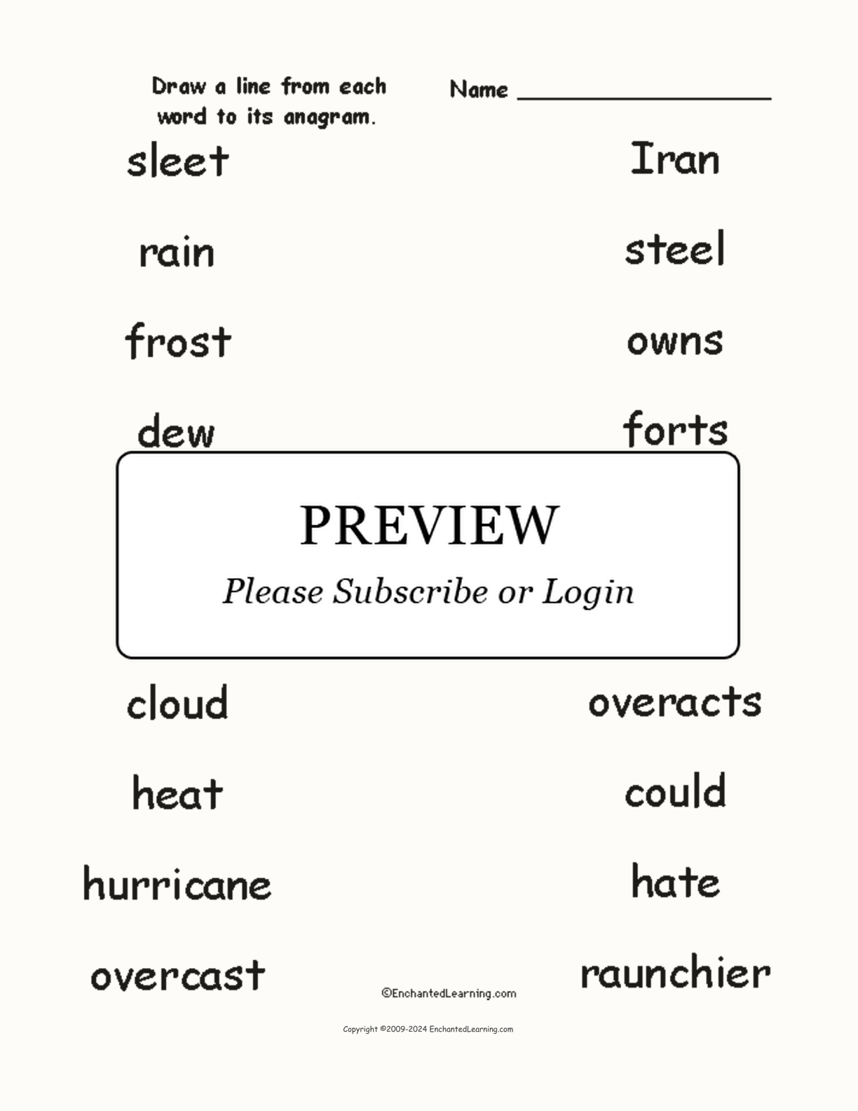 Match the Weather Anagrams interactive worksheet page 1