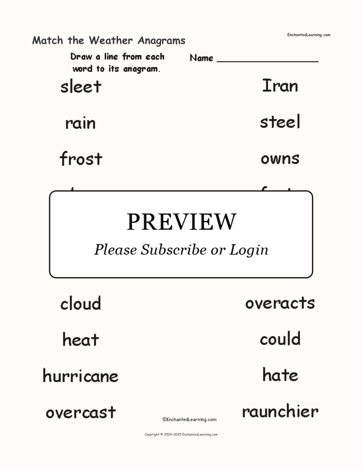 Match the Weather Anagrams interactive worksheet page 1