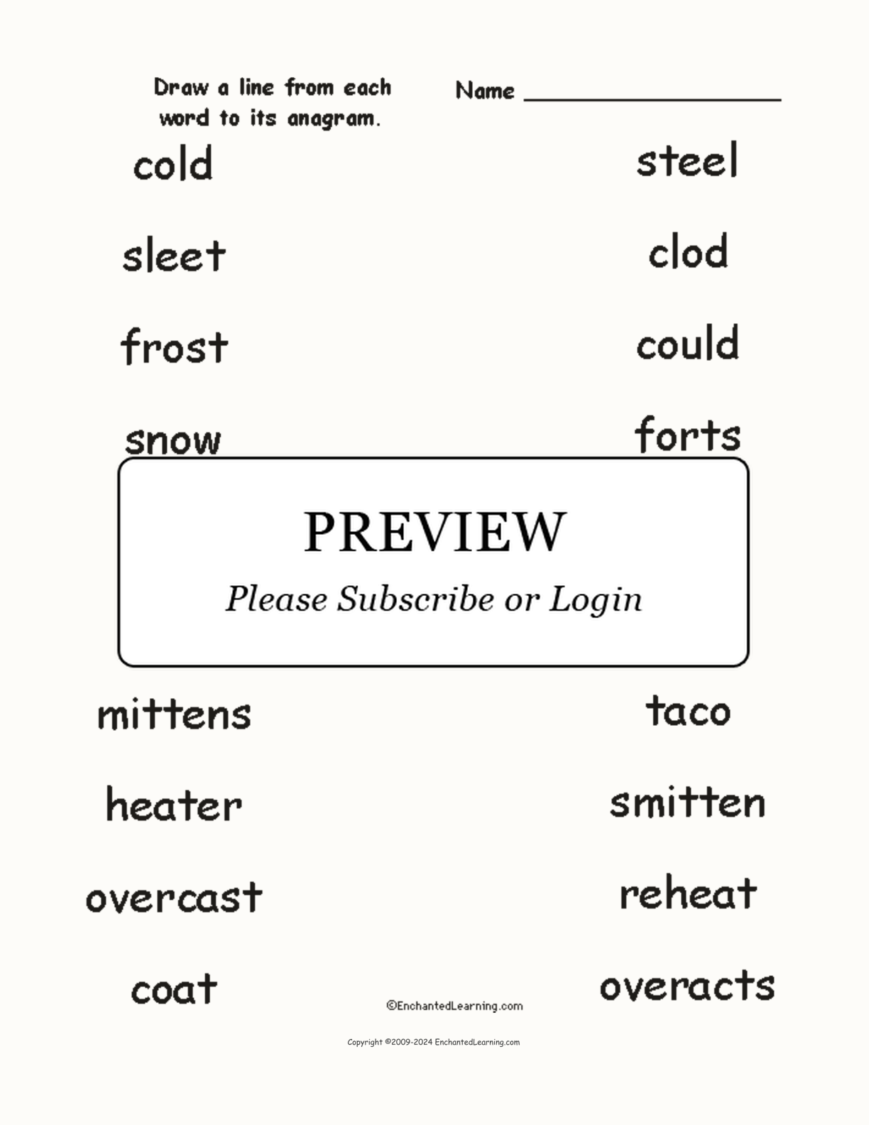 Match the Winter Anagrams interactive worksheet page 1