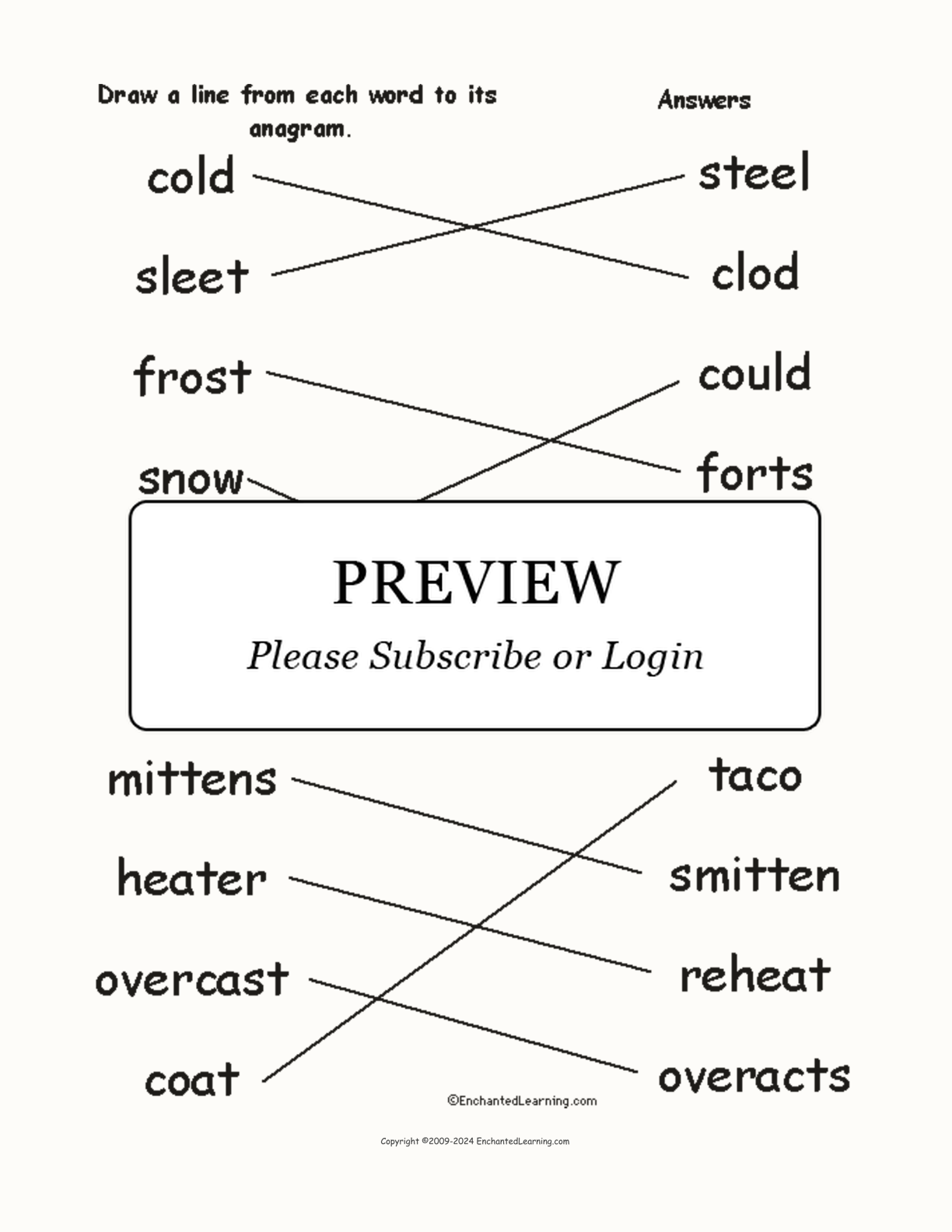 Match the Winter Anagrams interactive worksheet page 2