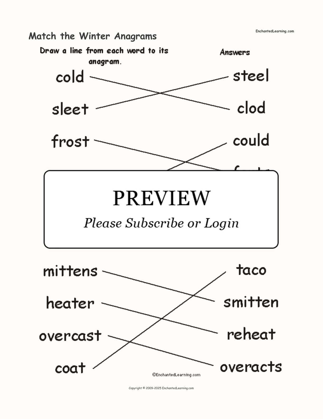 Match the Winter Anagrams interactive worksheet page 2