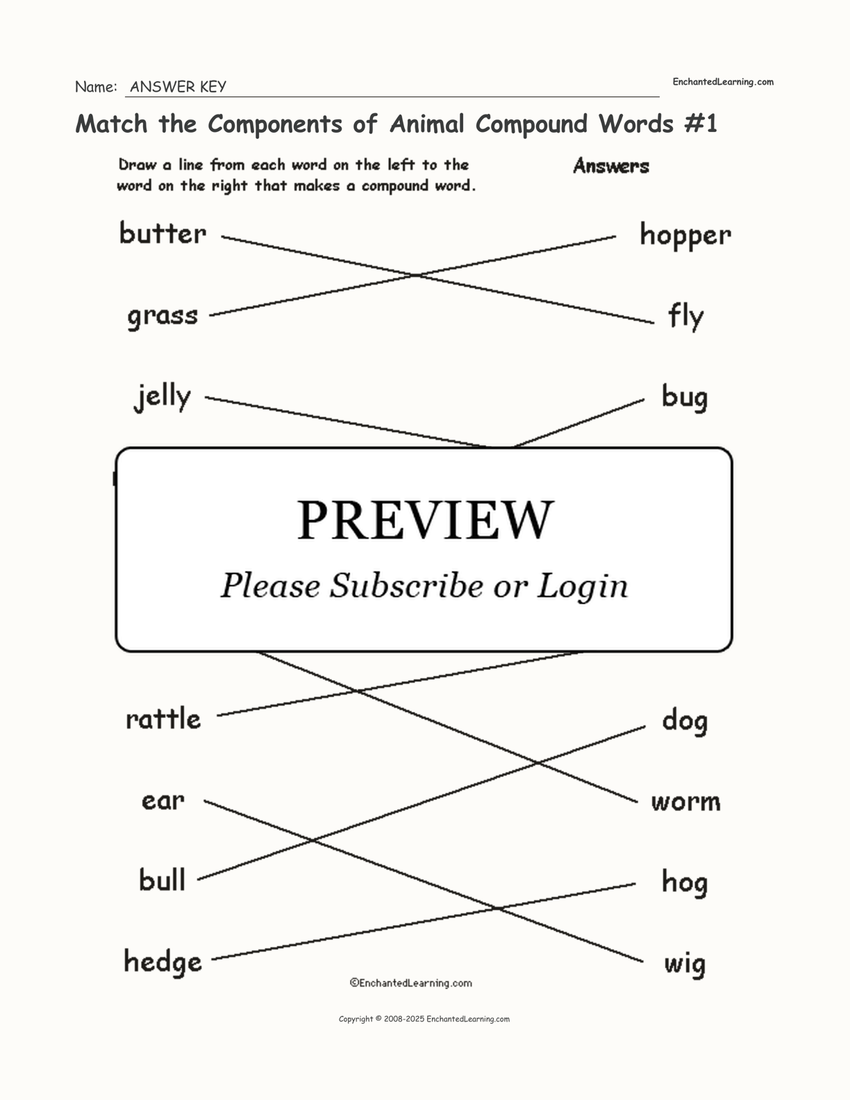 Match the Components of Animal Compound Words #1 interactive worksheet page 2