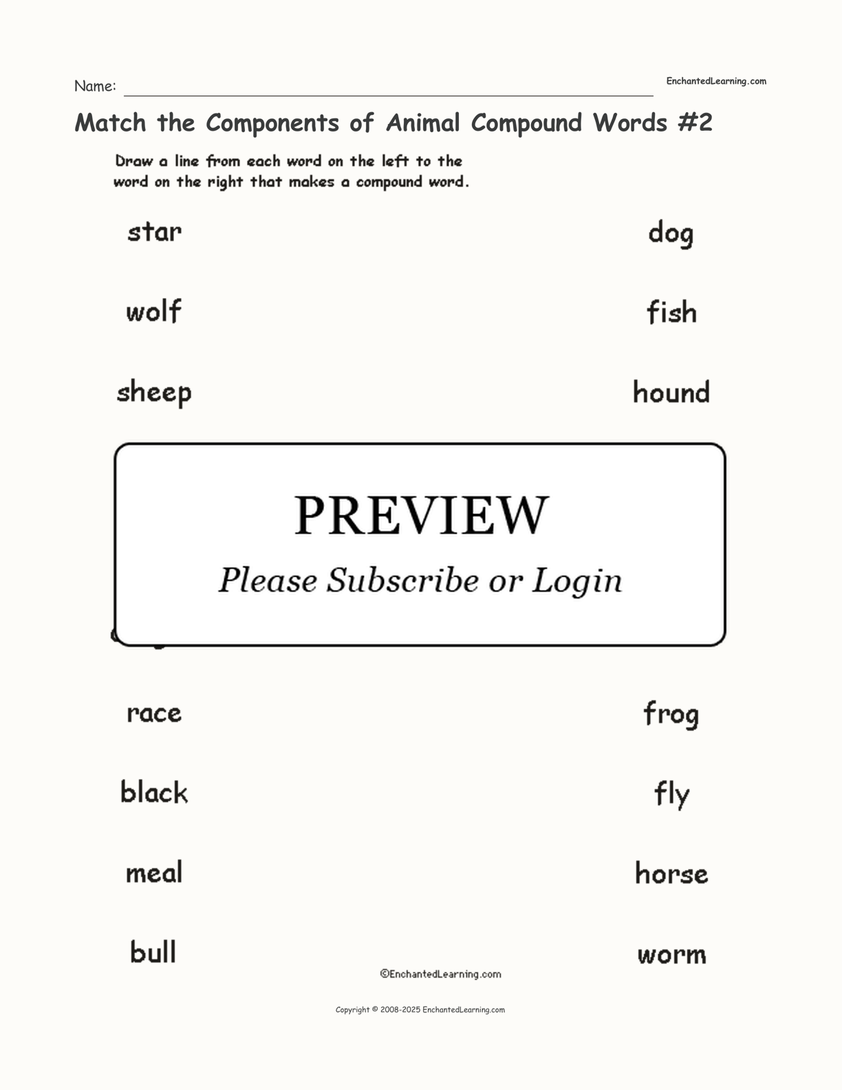 Match the Components of Animal Compound Words #2 interactive worksheet page 1