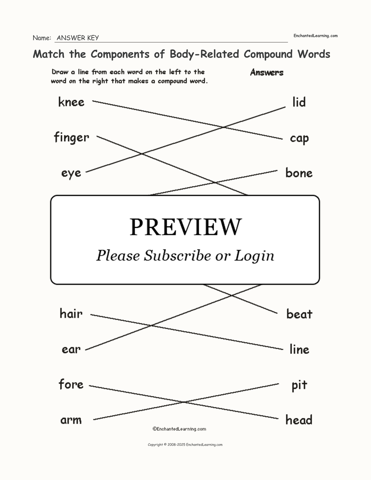 Match the Components of Body-Related Compound Words interactive worksheet page 2