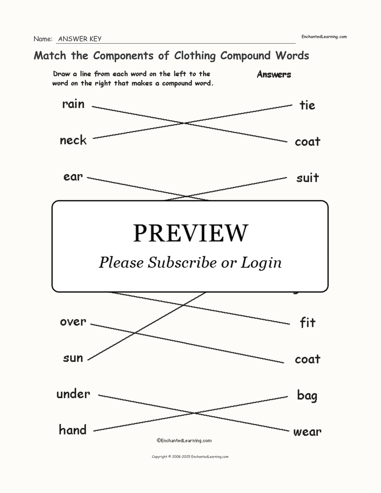 Match the Components of Clothing Compound Words interactive worksheet page 2