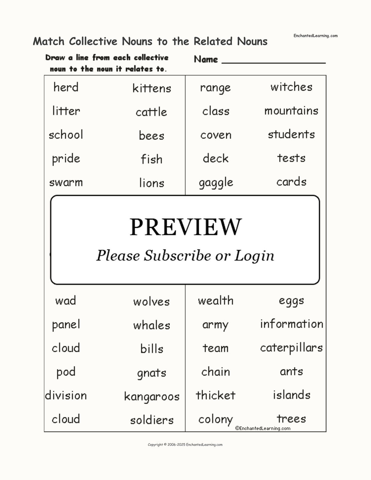 Match Collective Nouns to the Related Nouns interactive worksheet page 1