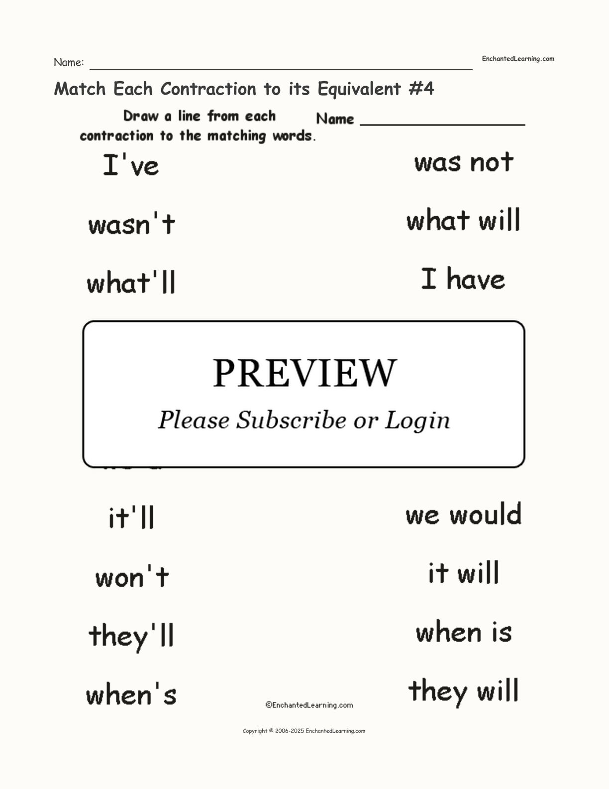 Match Each Contraction to its Equivalent #4 interactive worksheet page 1