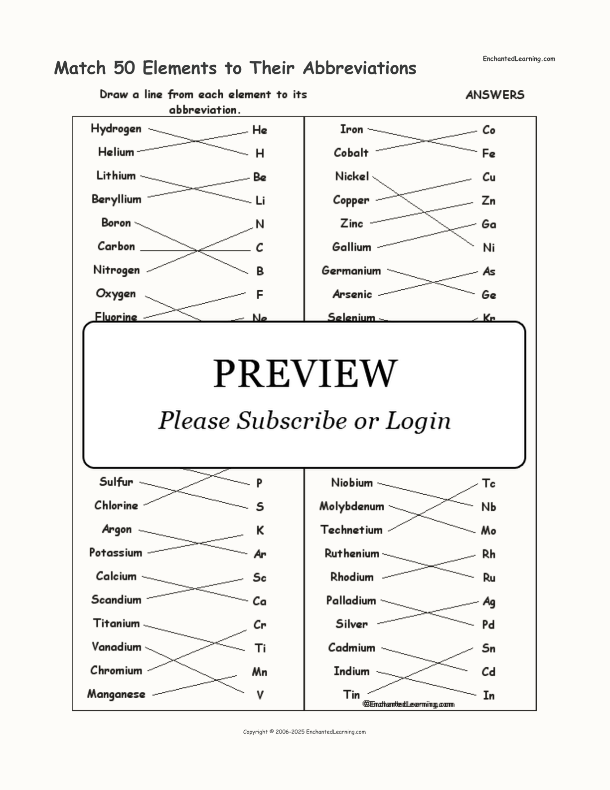 Match 50 Elements to Their Abbreviations interactive worksheet page 2