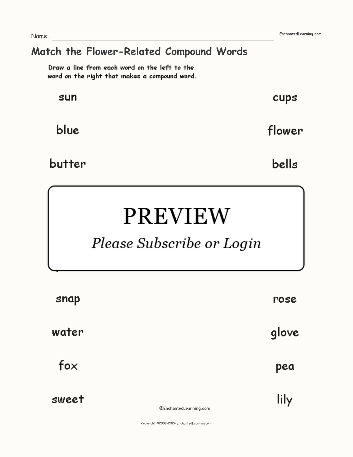 Match the Flower-Related Compound Words interactive worksheet page 1