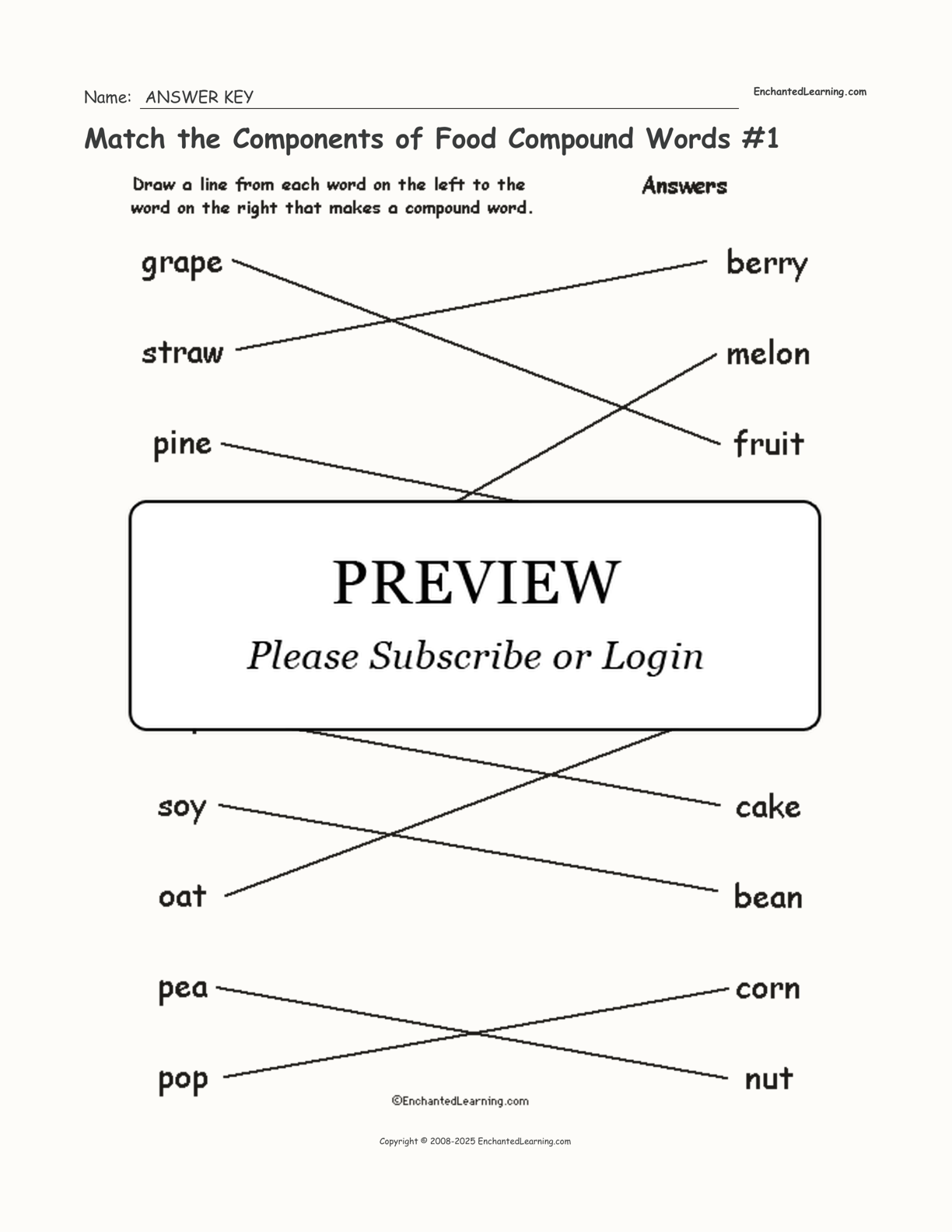 Match the Components of Food Compound Words #1 interactive worksheet page 2