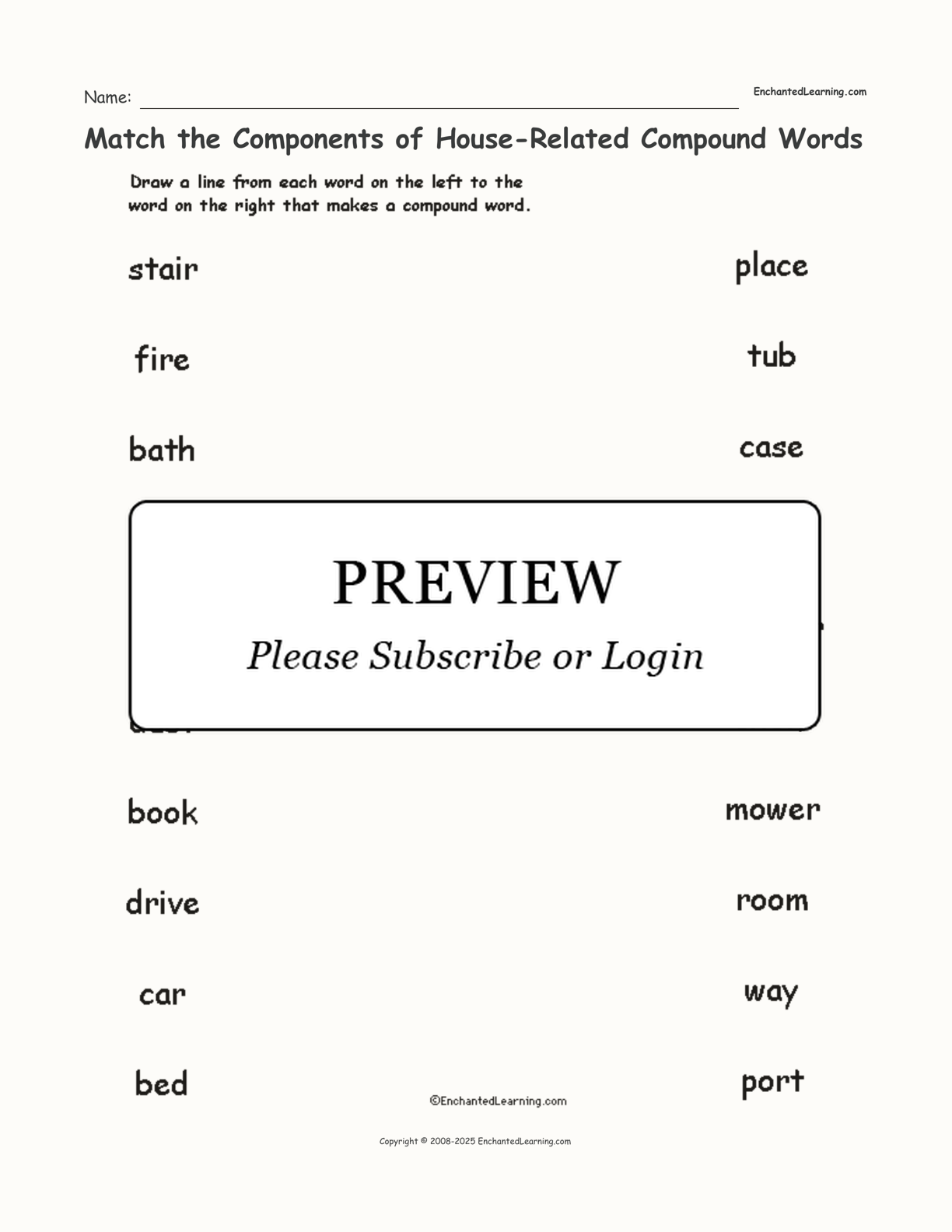 Match the Components of House-Related Compound Words interactive worksheet page 1