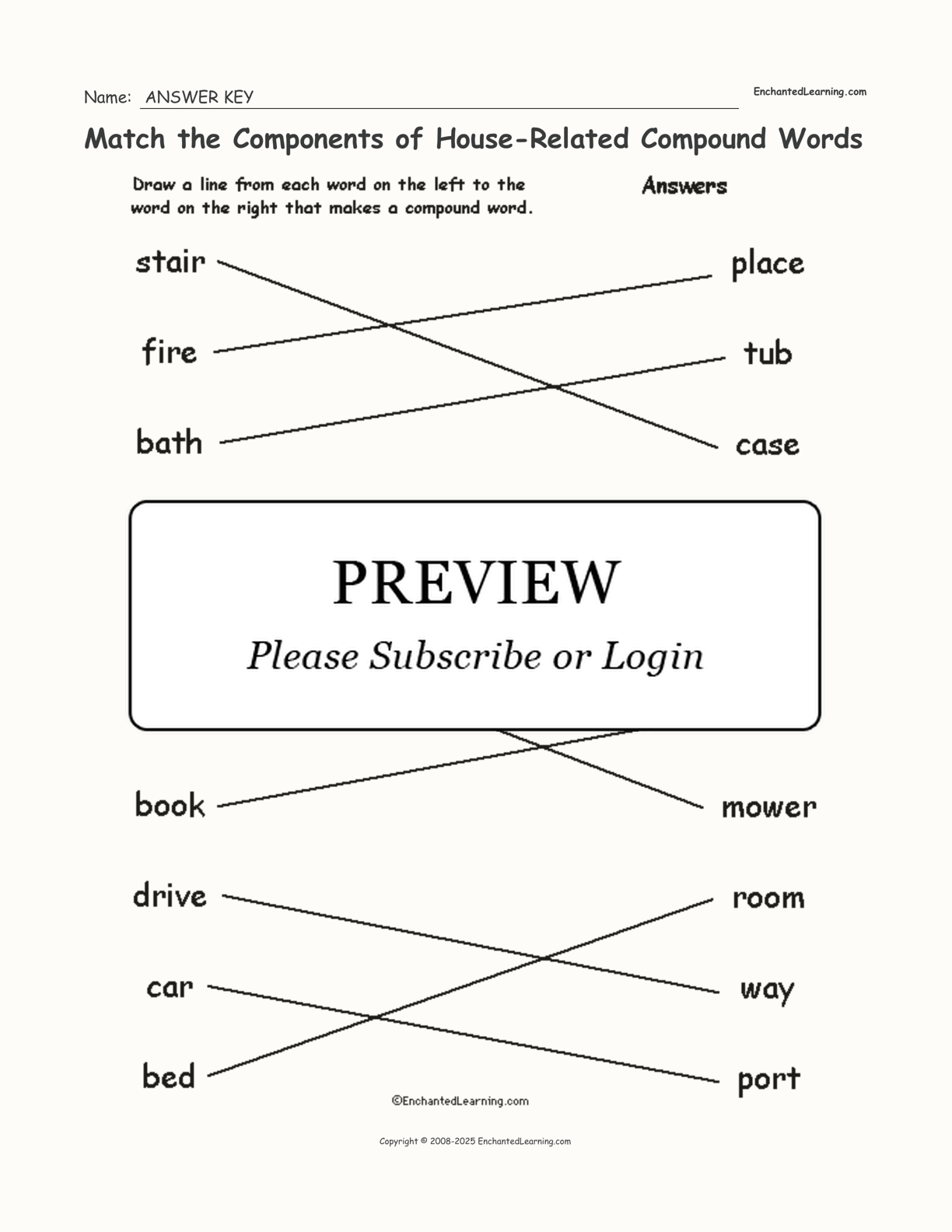 Match the Components of House-Related Compound Words interactive worksheet page 2