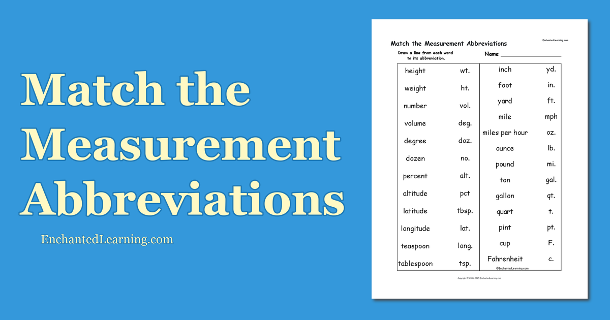 Match the Measurement Abbreviations Enchanted Learning