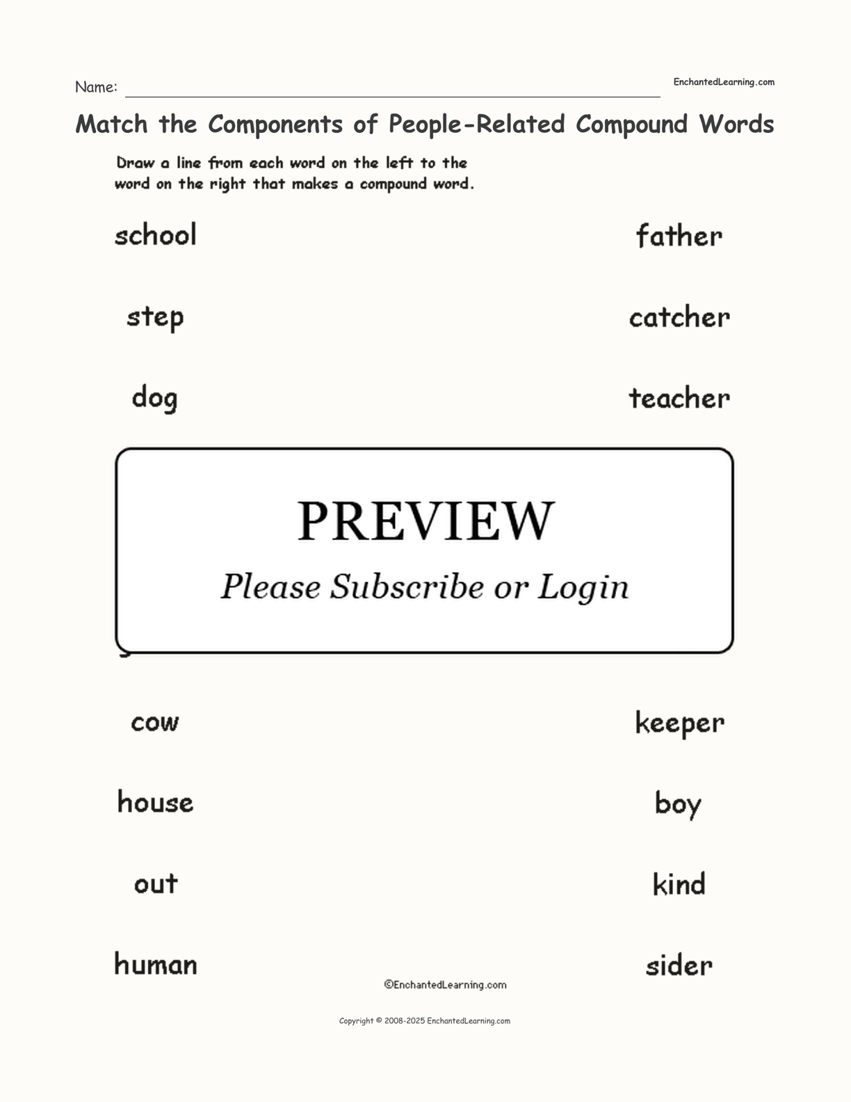 Match the Components of People-Related Compound Words interactive worksheet page 1