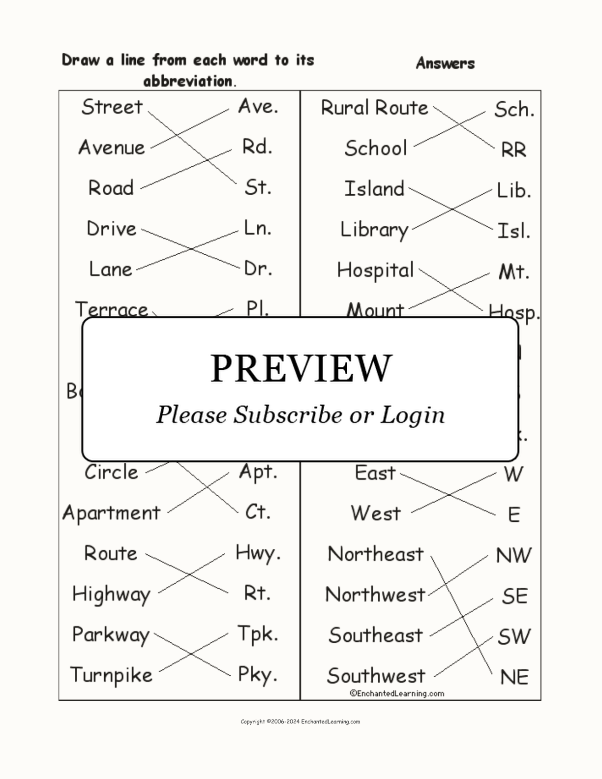 Match the Address Abbreviations interactive worksheet page 2