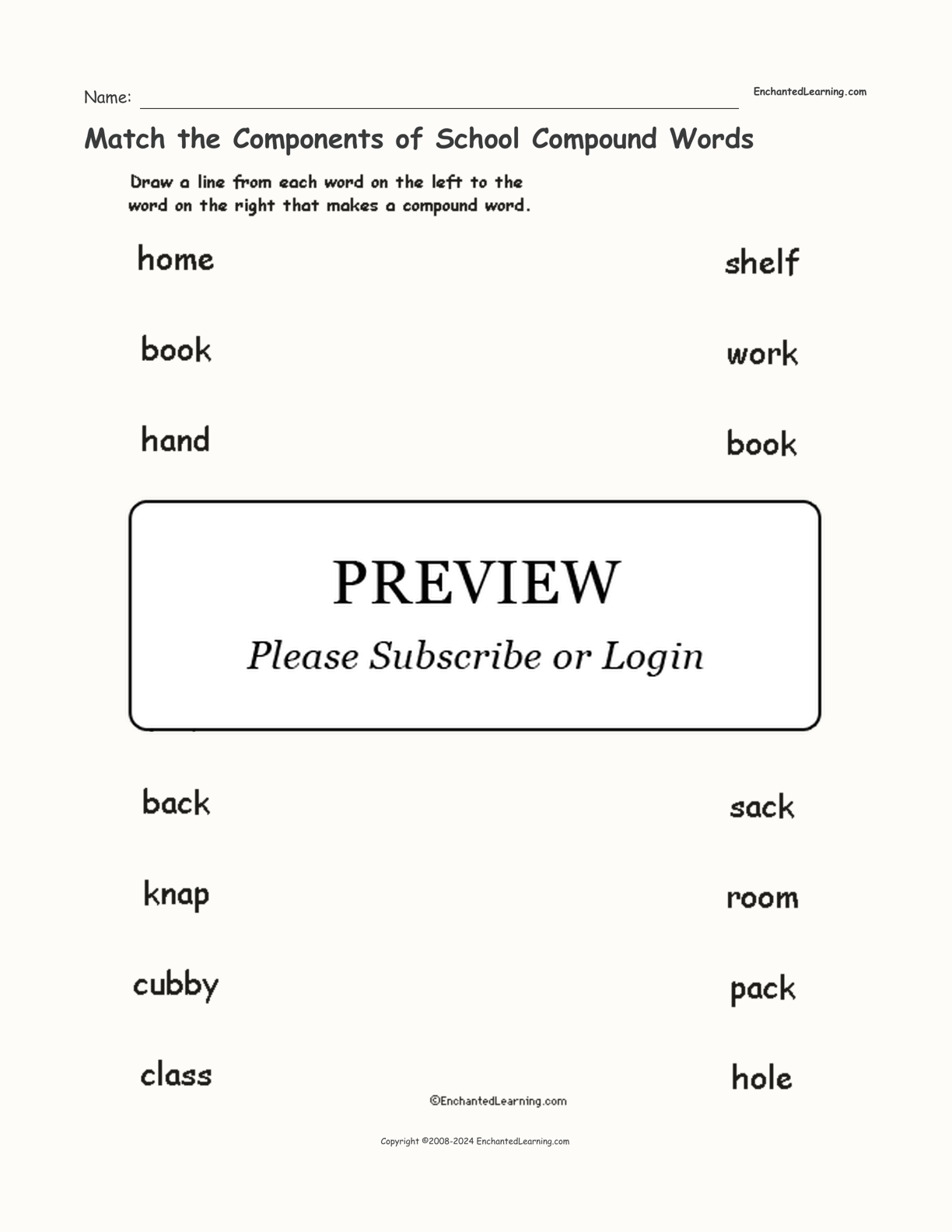 Match the Components of School Compound Words interactive worksheet page 1