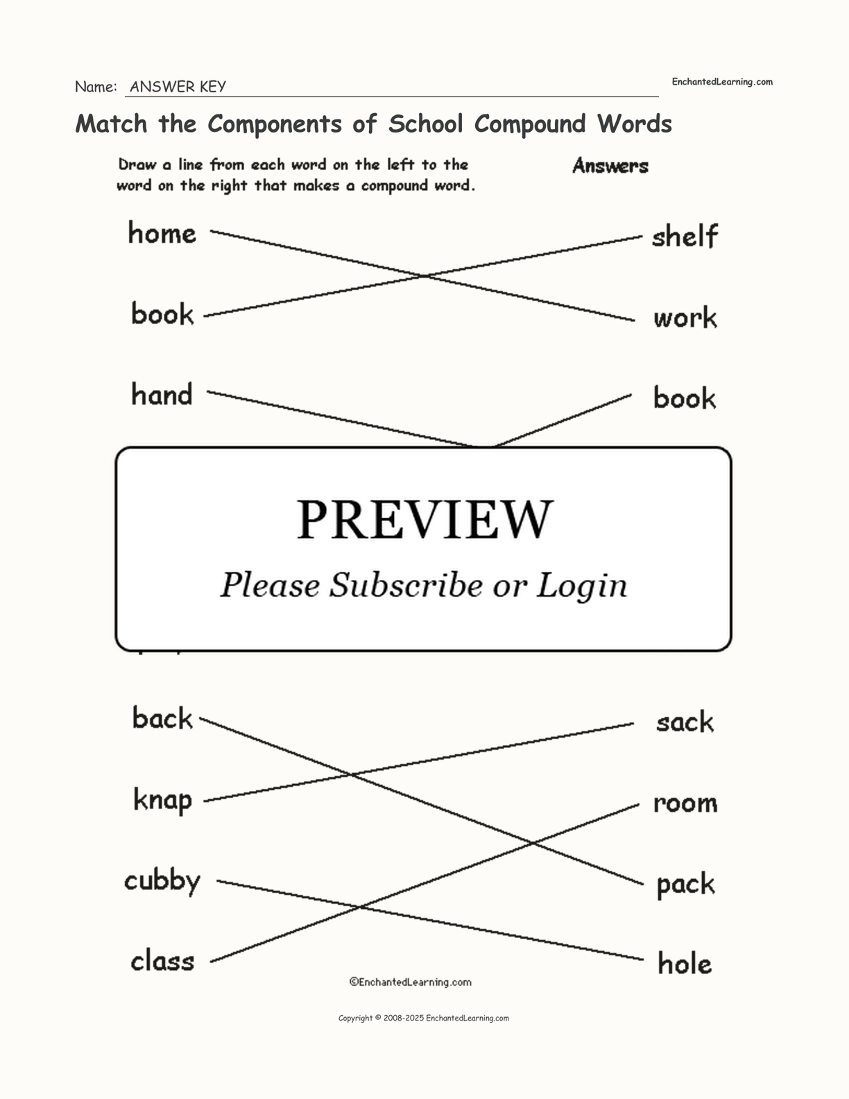 Match the Components of School Compound Words interactive worksheet page 2