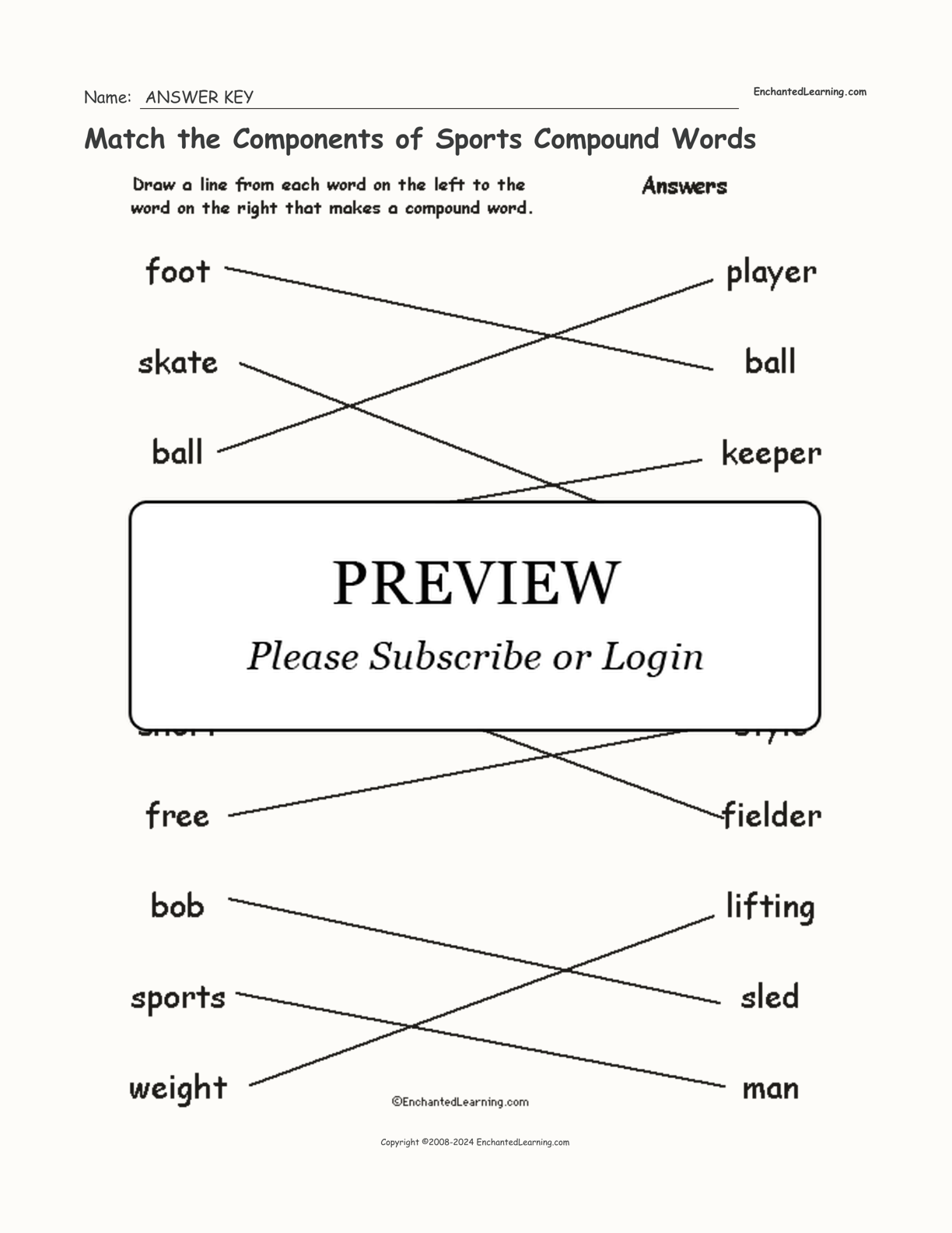 Match the Components of Sports Compound Words interactive worksheet page 2