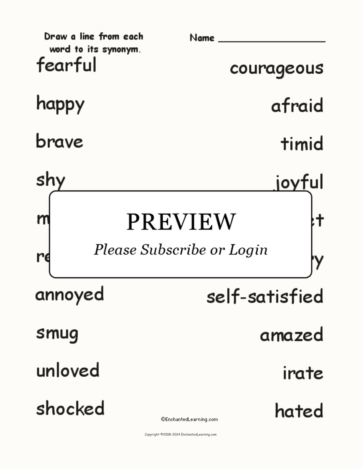 Match the Emotion-Related Synonyms interactive worksheet page 1