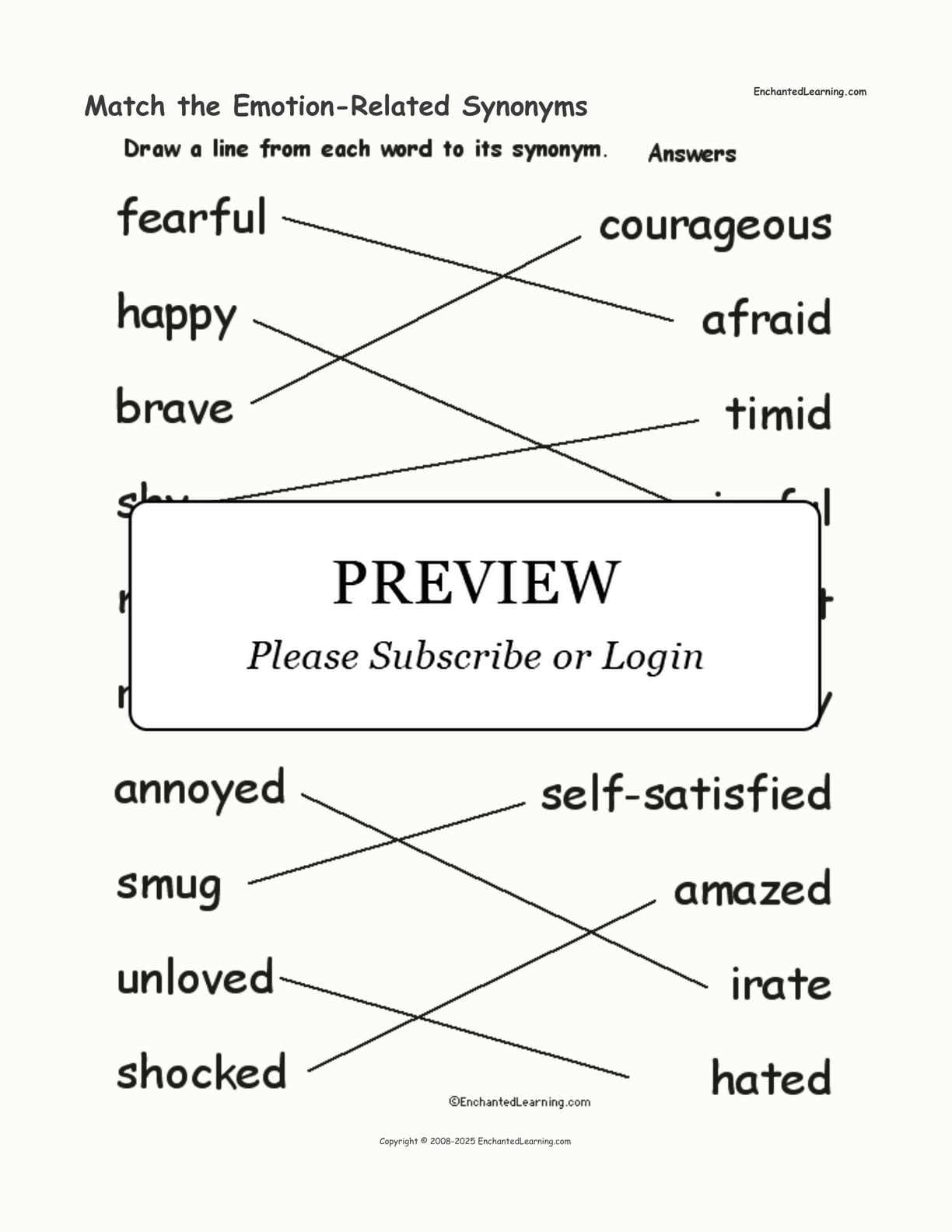 Match the Emotion-Related Synonyms interactive worksheet page 2