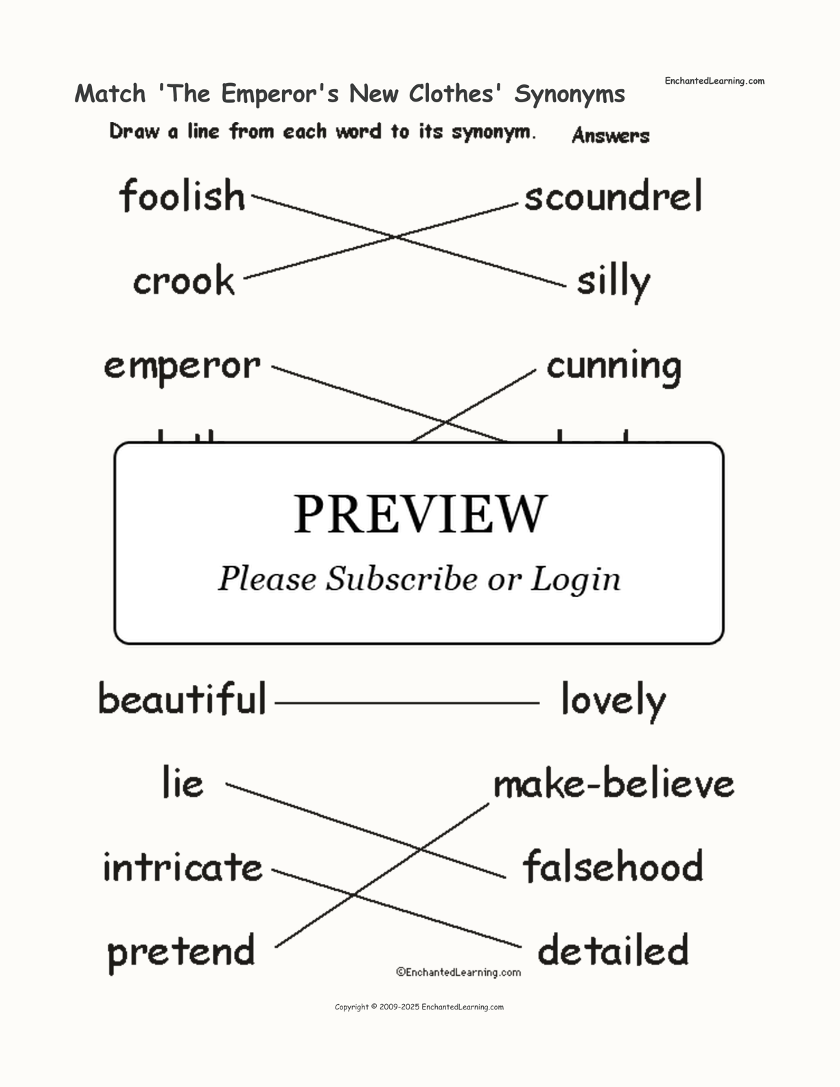 Match 'The Emperor's New Clothes' Synonyms interactive worksheet page 2