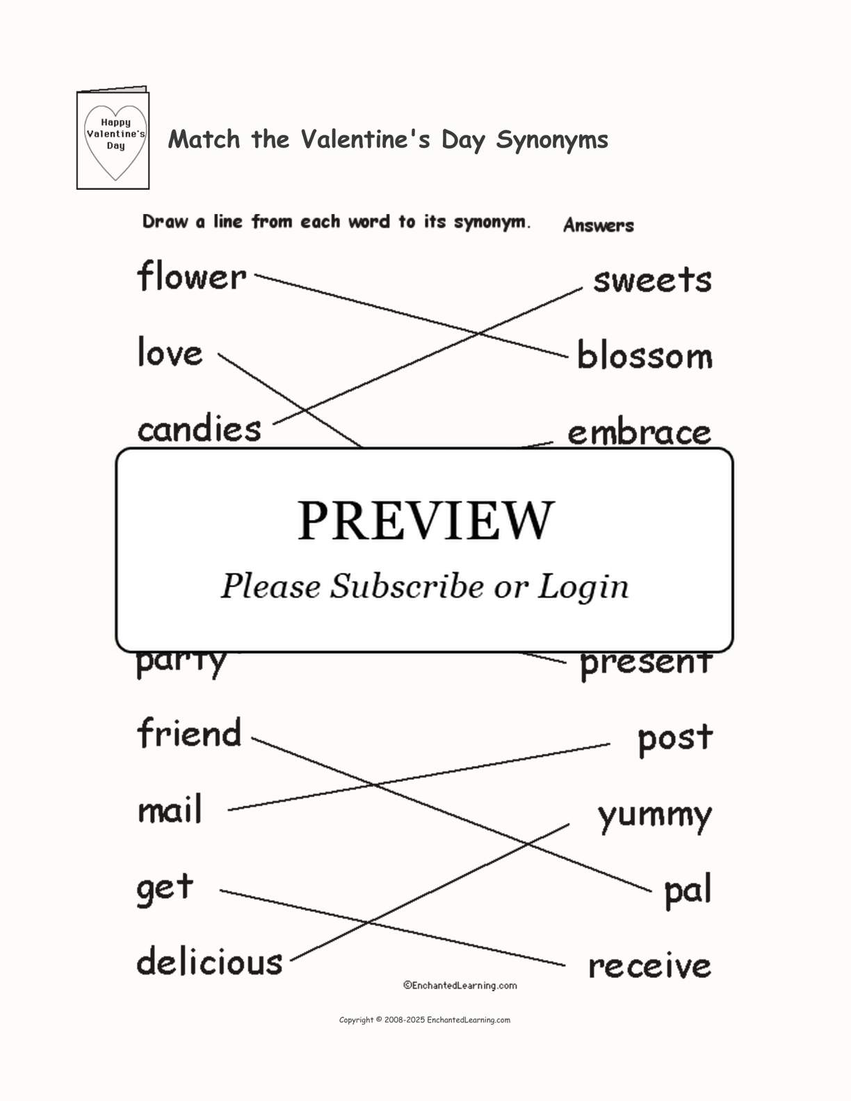 Match the Valentine's Day Synonyms interactive worksheet page 2