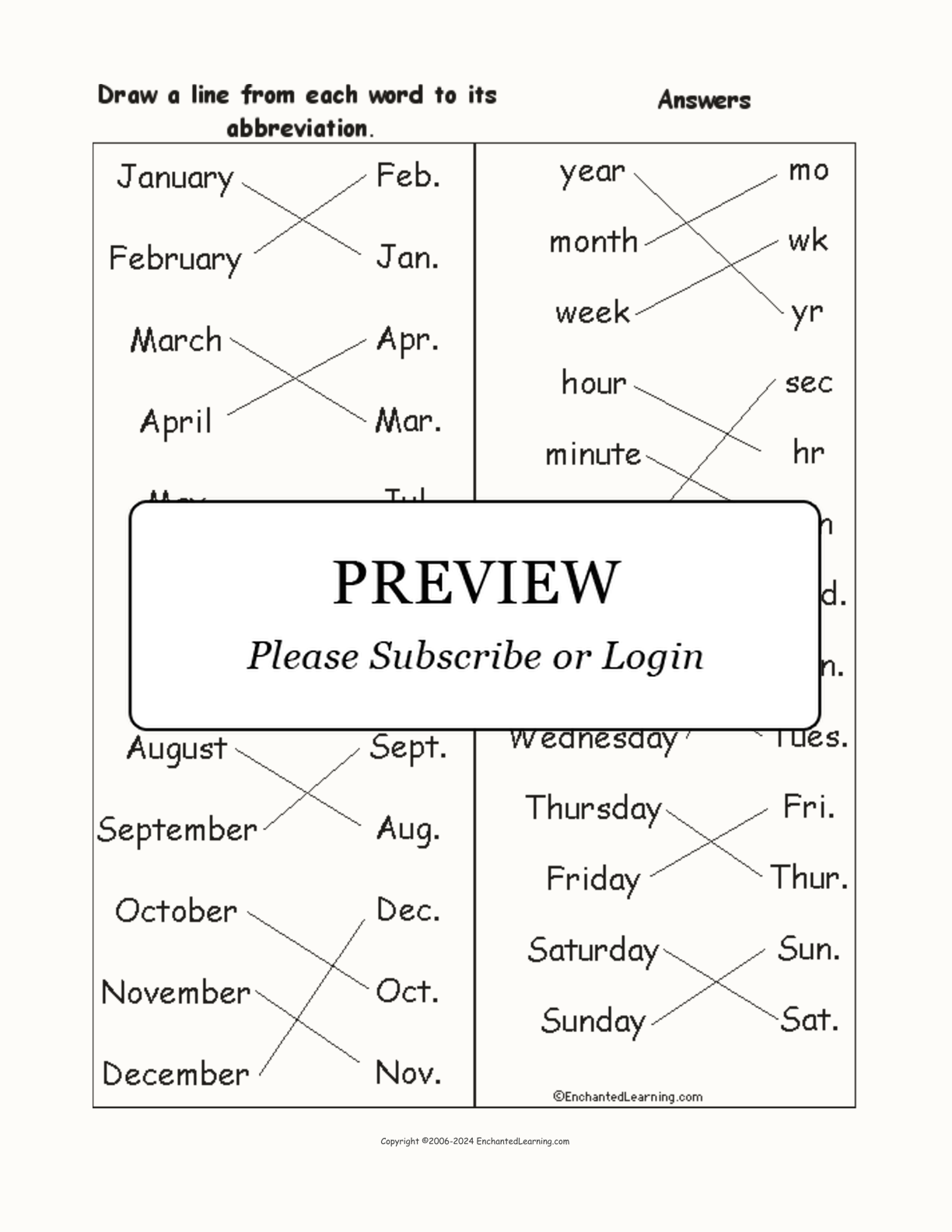Match the Time Abbreviations interactive worksheet page 2