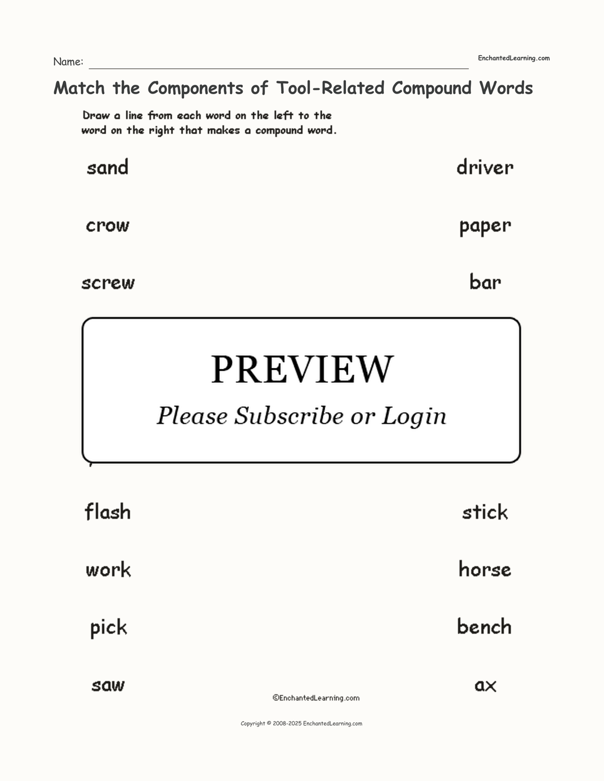 Match the Components of Tool-Related Compound Words interactive worksheet page 1