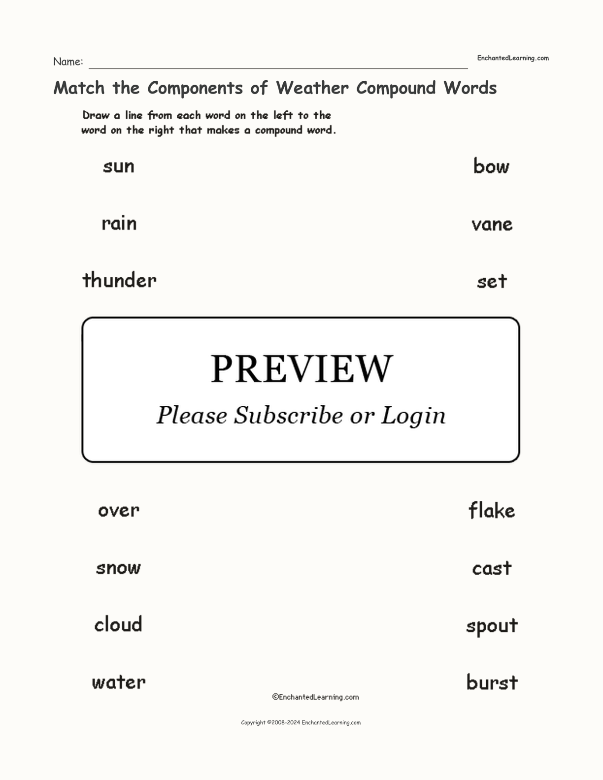 Match the Components of Weather Compound Words interactive worksheet page 1