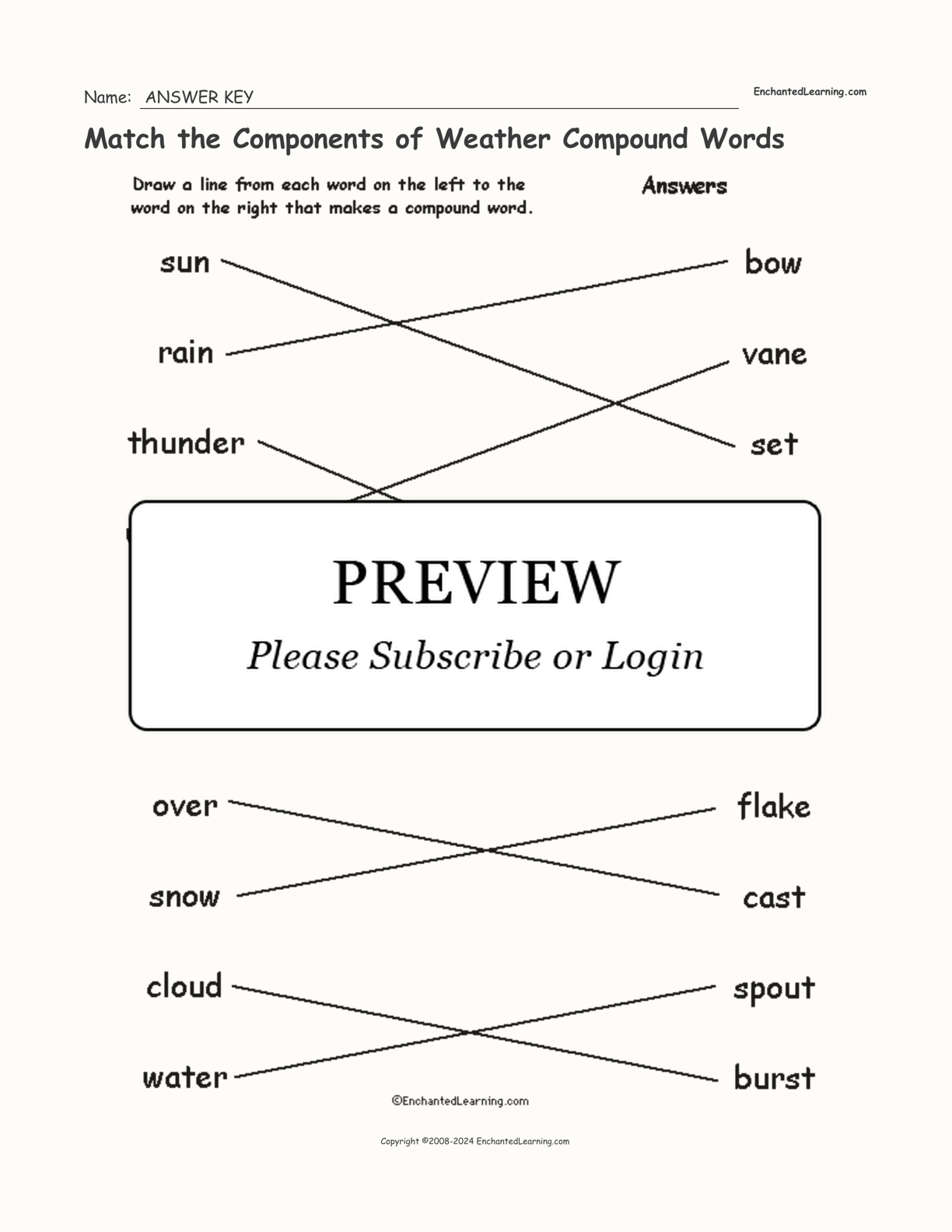 Match the Components of Weather Compound Words interactive worksheet page 2