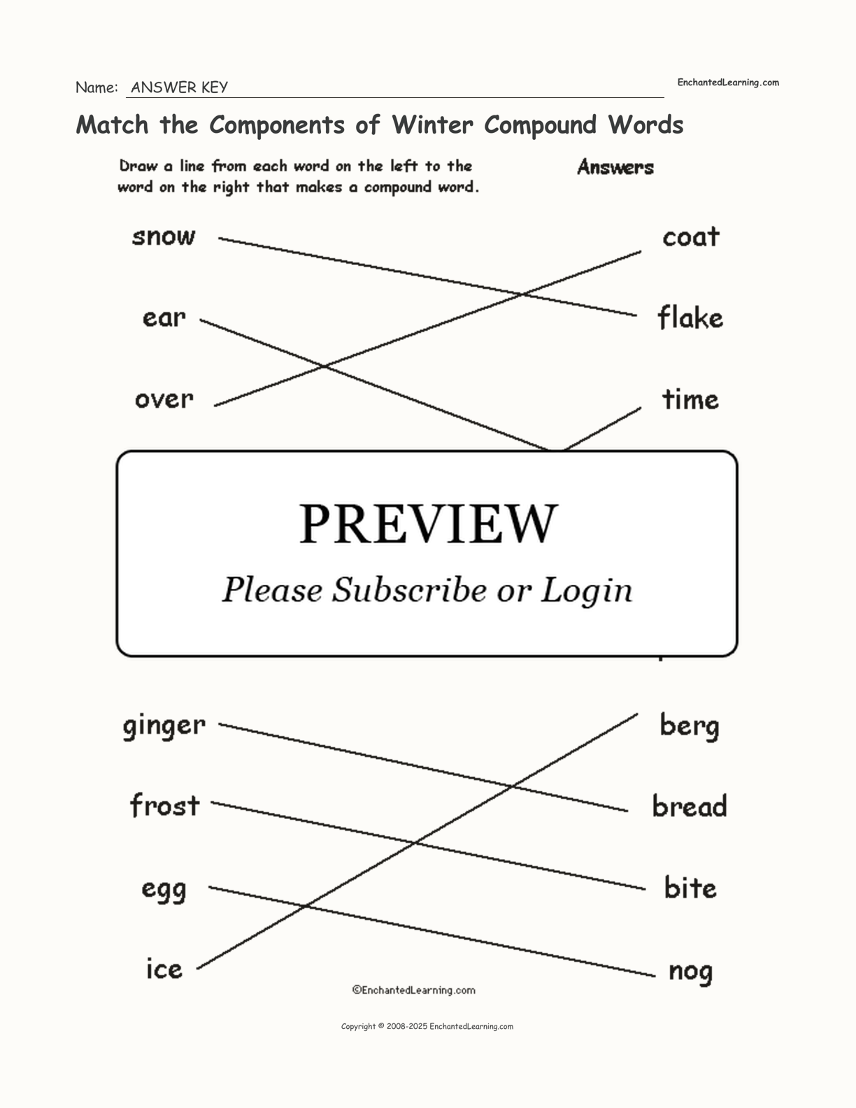 Match the Components of Winter Compound Words interactive worksheet page 2