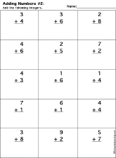 Addition Printout: 1 Digit + 1 Digit worksheet thumbnail