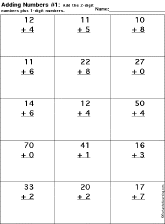 Addition Printout: 2 Digits + 1 Digit worksheet thumbnail