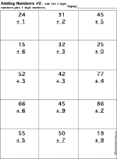 Addition Printout: 2 Digits + 1 Digit worksheet thumbnail