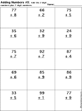 Addition Printout: 2 Digits + 1 Digit worksheet thumbnail